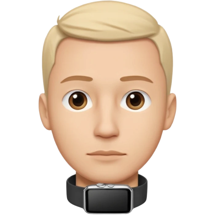 man wearing a black strap watch portrait, head and shoulders only, long face shape, sharp nose, calm expression, black strap watch on wrist, 3D cartoon, mobile game icon style, clean background, no text, no watermark
 emoji