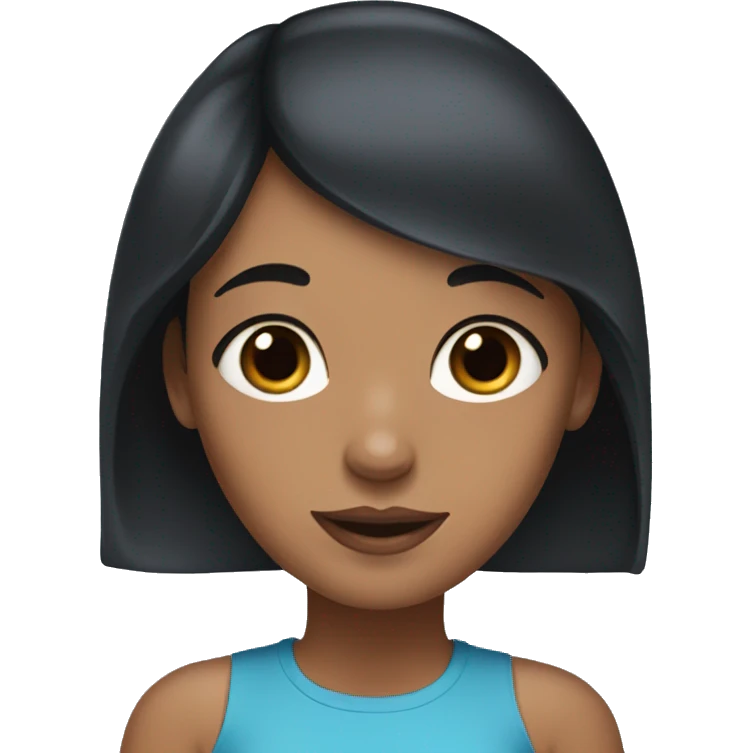 Girl with dark hair and blue eyes with a dark dachshund emoji