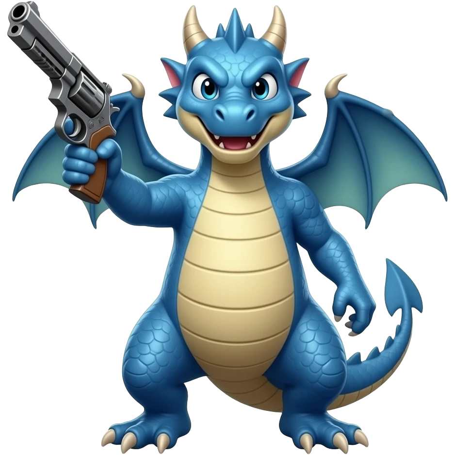 Blue dragon holding a gun front facing emoji