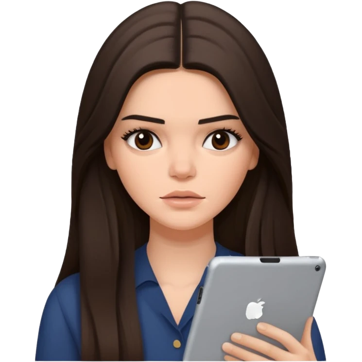 bored brunette  Kendall Jenner with long hair holding iPad emoji emoji