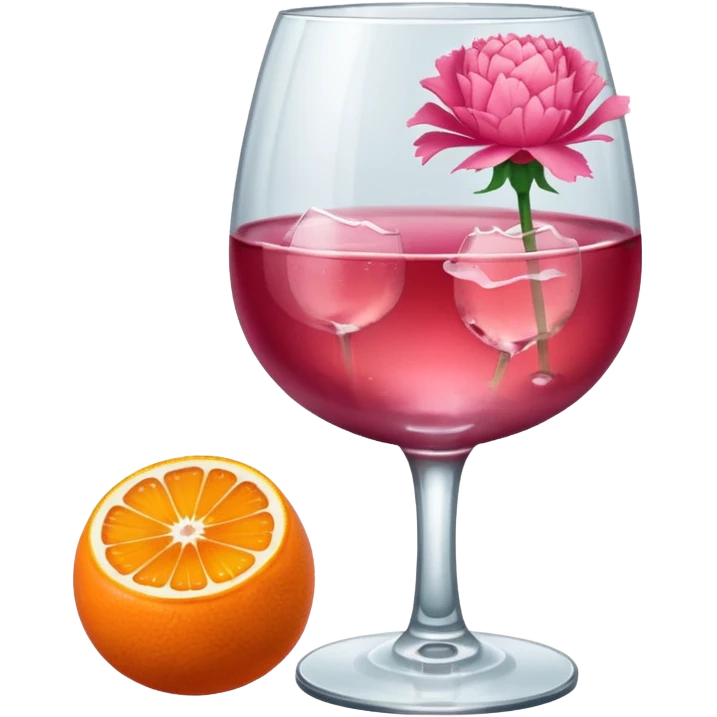 Pink wine, ice and orange carnation emoji