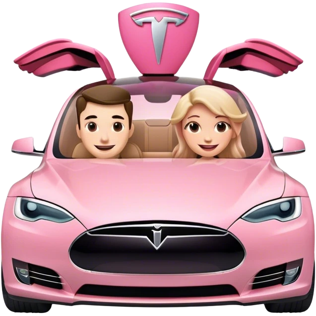 Pink tesla with brown couple inside emoji