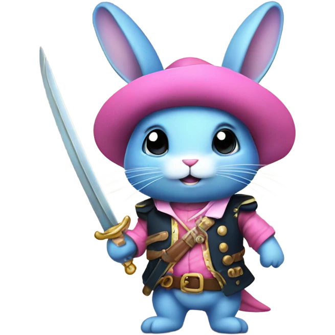 Rainbow fish bunny wearing pink pirate clothes and sword emoji