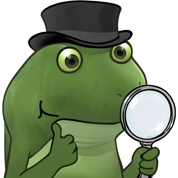 holding up a magnifying glass, wearing a tophat emoji