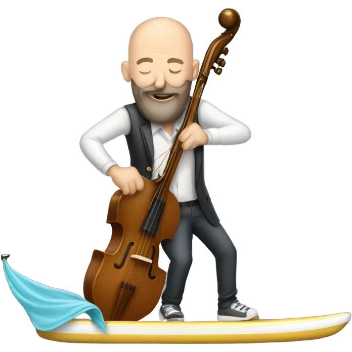 a bald man with a beard on a surfboard playing trombone  emoji