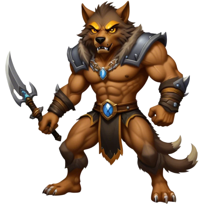Cinematic Realistic WoW Worgen Portrait, captured in a dynamic, battle-ready stance, muscles rippling beneath his wild fur and tanned skin. His fierce, amber eyes and determined features, set against consistently detailed, worn leather attire, are rendered with dramatic natural lighting and high shine, embodying the raw, relentless fury of a worgen warrior in combat. emoji