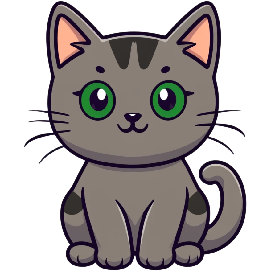 brownish gray cat with green eyes close together emoji