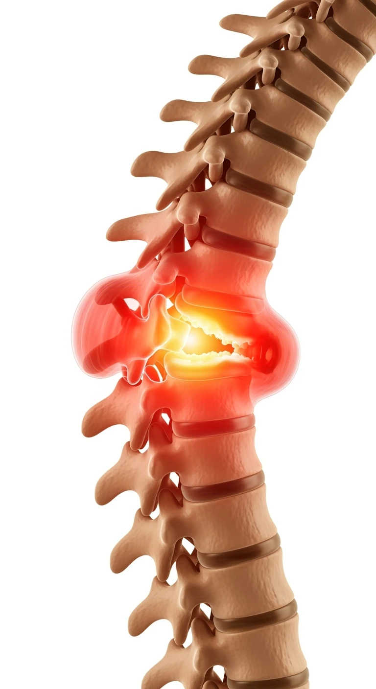spina dorsale anatomica umana infiammata con ernia, ISOLATO SU SFONDO BIANCO emoji