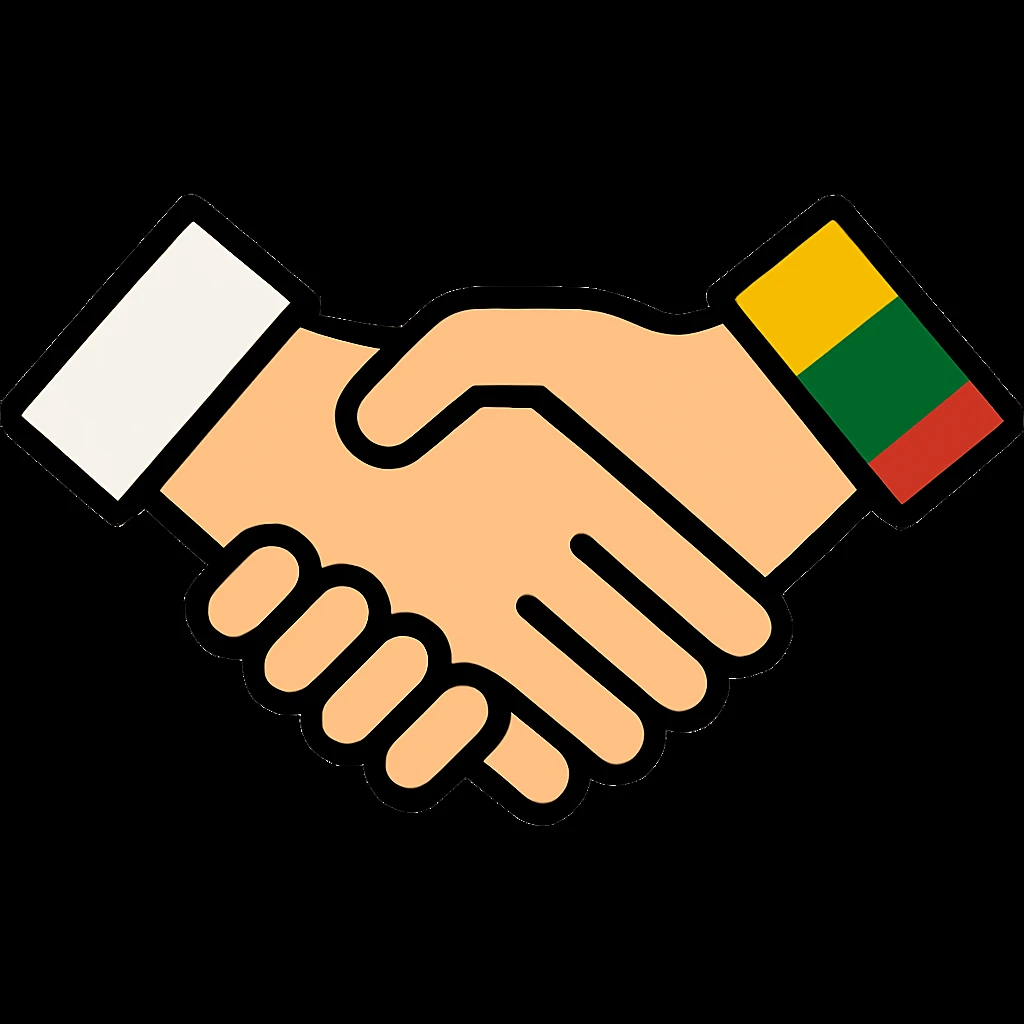 Fix the Polish flag sleeve so it is a simple white over red horizontal bicolor, in the handshake with the Lithuanian flag. Maintain the style and composition of the original image. emoji