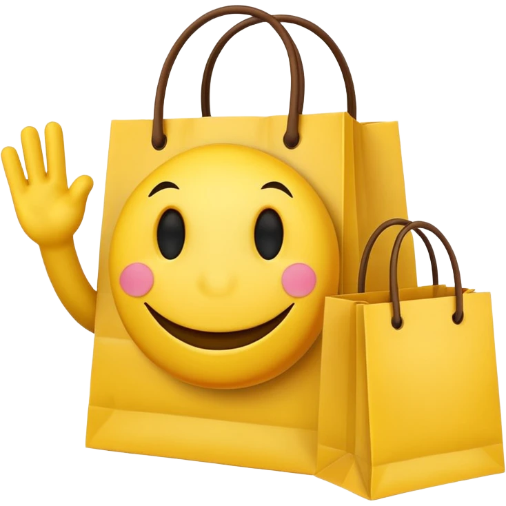 HAPPY SMILEY FACE EMOJI WITH SHOPPING BAGS IN EACH HAND emoji