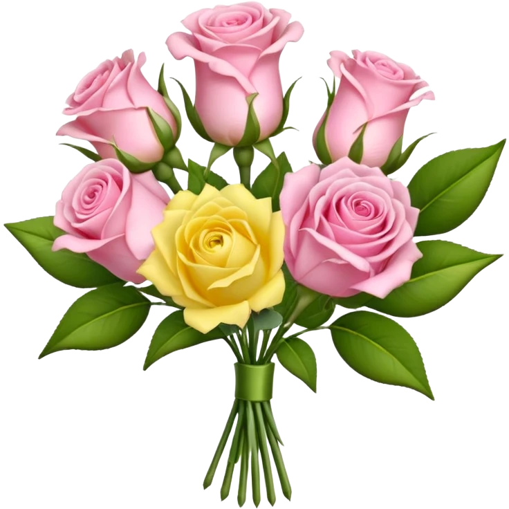 A mixed bouquet of four flowers, featuring pink roses and yellow lisianthus. emoji