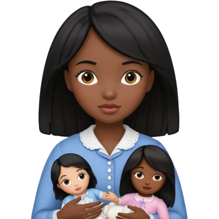 a black hair girl holding 1 doll emoji
