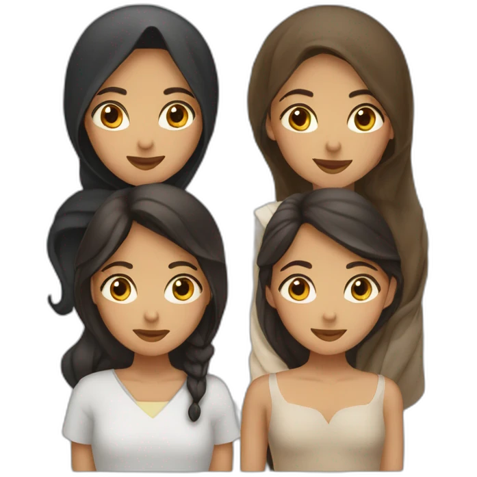 3 girls one veiled, one brunette, one Indian emoji