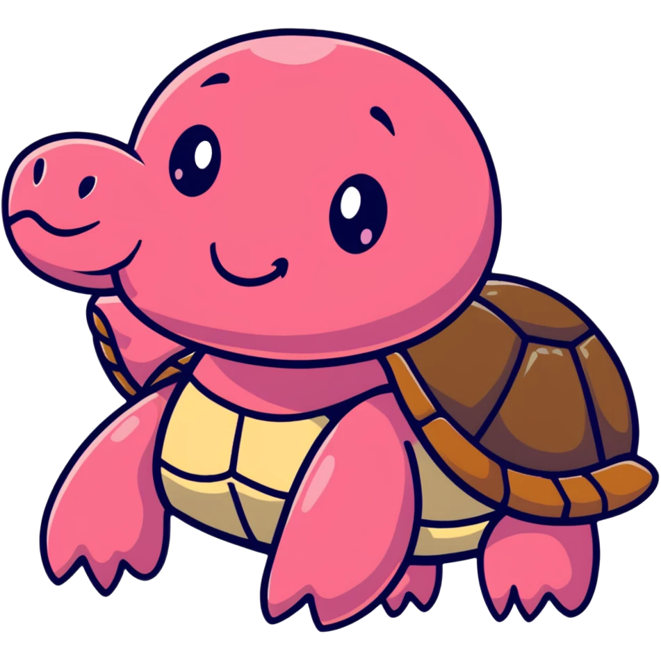 cute turtle plushie with light pink skin and red shell emoji