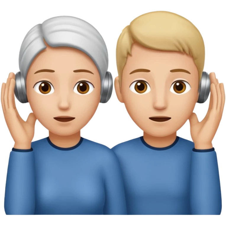two people cupping their ears to hear a sound emoji