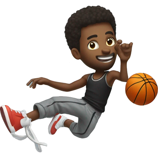 Guy flipping off of a trampoline into a dunk emoji