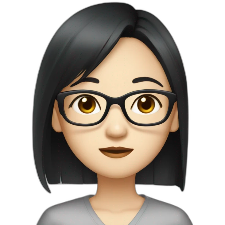 Chinese girl-Light skin - long straight black hair - bangs - Rimless glasses - Ruiyang - Neutral - Dark pupils - High nose - drooping mouth - Dark clothes - Rational - confident emoji