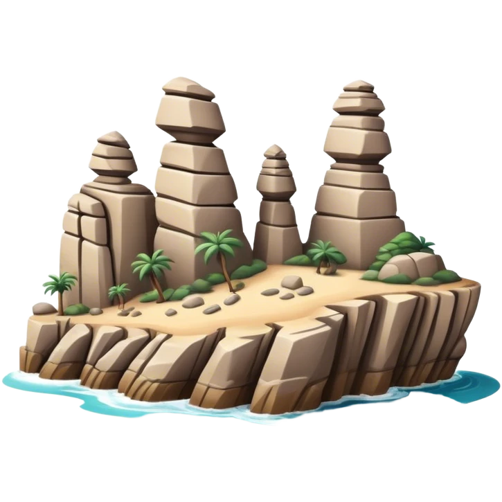 Cinematic Realistic Raouche Rocks Landmark Emoji, depicted with dramatic natural rock formations along the Beirut coastline rendered with intricate detail and dynamic natural lighting. emoji