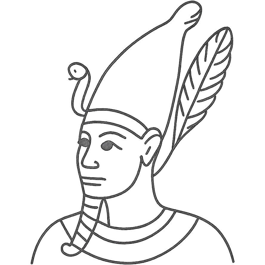 Osiris head with uraeus and feather details, hand drawn black outlined icon emoji