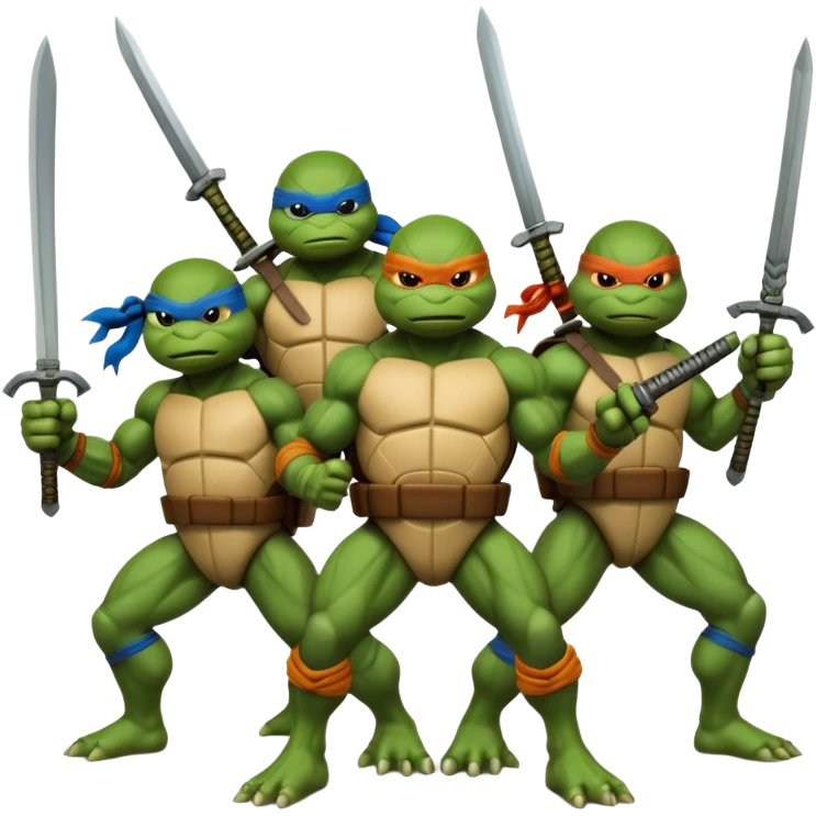 Give me a picture of 4 teenage mutant ninja turtles. Make them hold a fighting pose. emoji