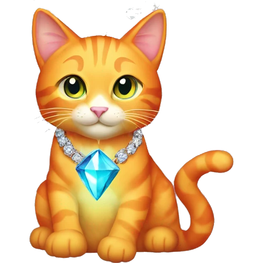 Orange Cat wearing Dark iridescent crystal necklace glowing emoji