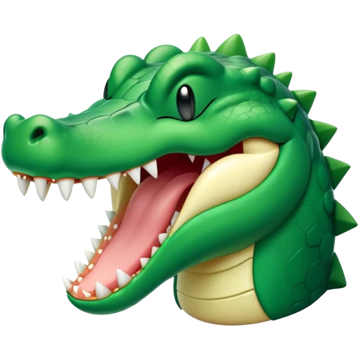 Cinematic Cute Yawning Crocodile Portrait Emoji, Head tilted slightly with a dramatic, wide-open yawn, showcasing a soft, textured emerald-green hide with slightly drooping jaws and half-closed eyes in drowsy contentment, Simplified yet irresistibly adorable features, highly detailed, glowing with a soft, cozy glow, high shine, relaxed yet expressive, stylized with a touch of reptilian whimsy, bright and endearing, soft glowing outline, capturing the essence of a sleepy yet affectionate crocodile, so drowsy it feels like it could stretch out of the screen and curl up for a nap! emoji