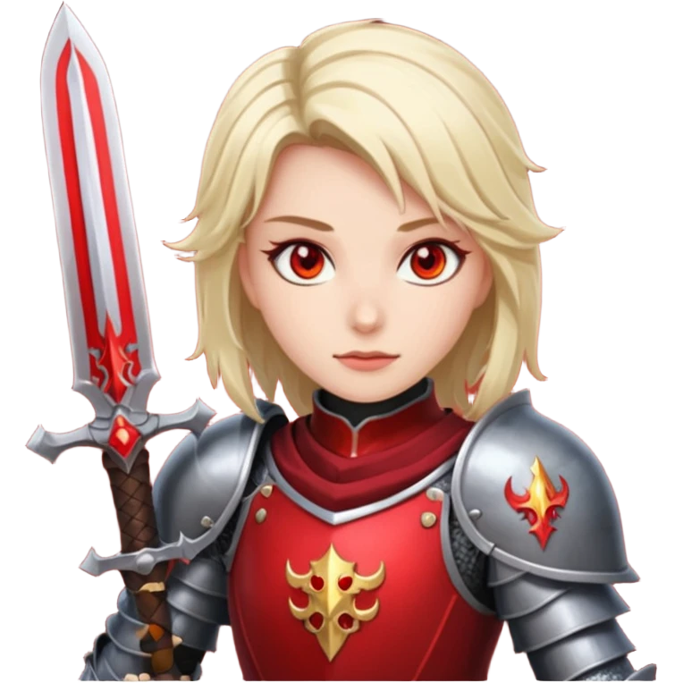 Female knight with crimson armor and blazing red eyes emoji