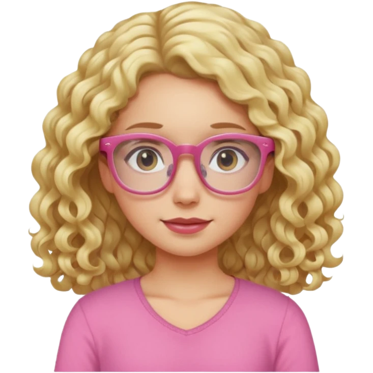 blond girl long curly hair pink top with glasses emoji