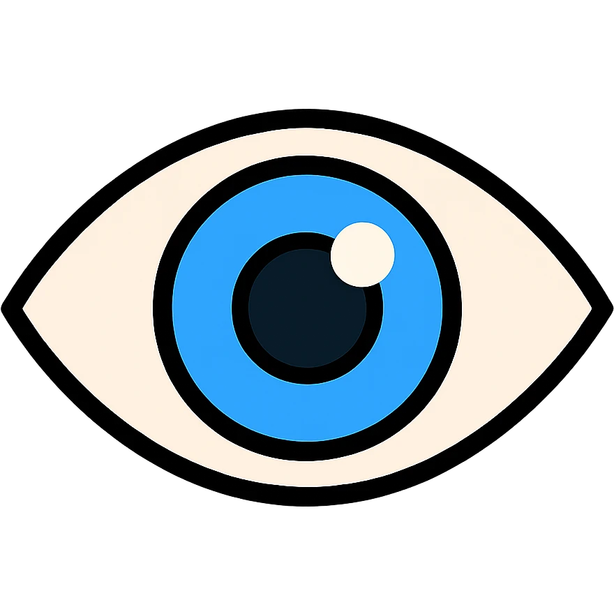 blue eyeball icon with black outlines, lineal color style, transparent background, slight shine effect emoji