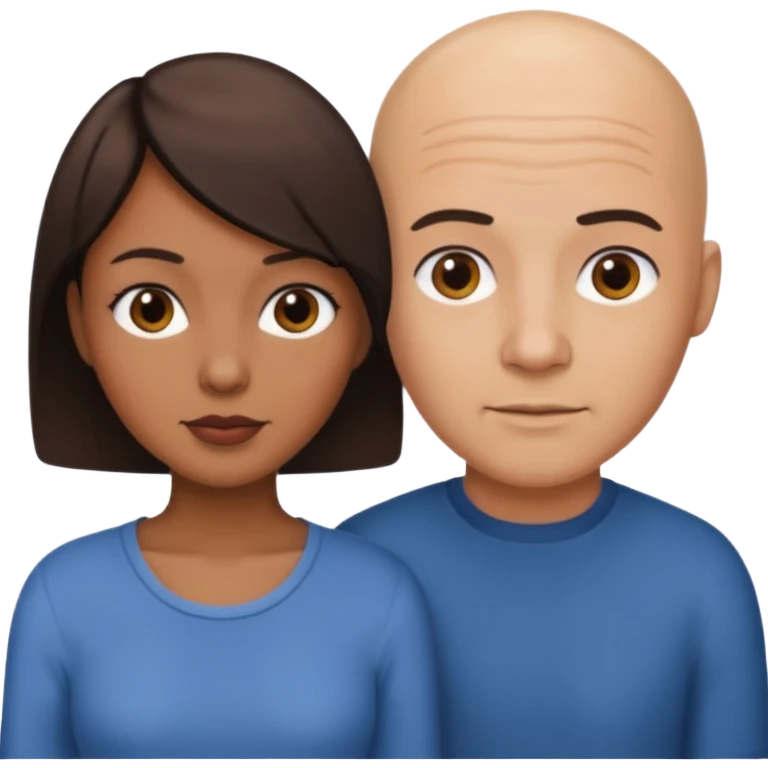 Brown woman short hair and bald man emoji