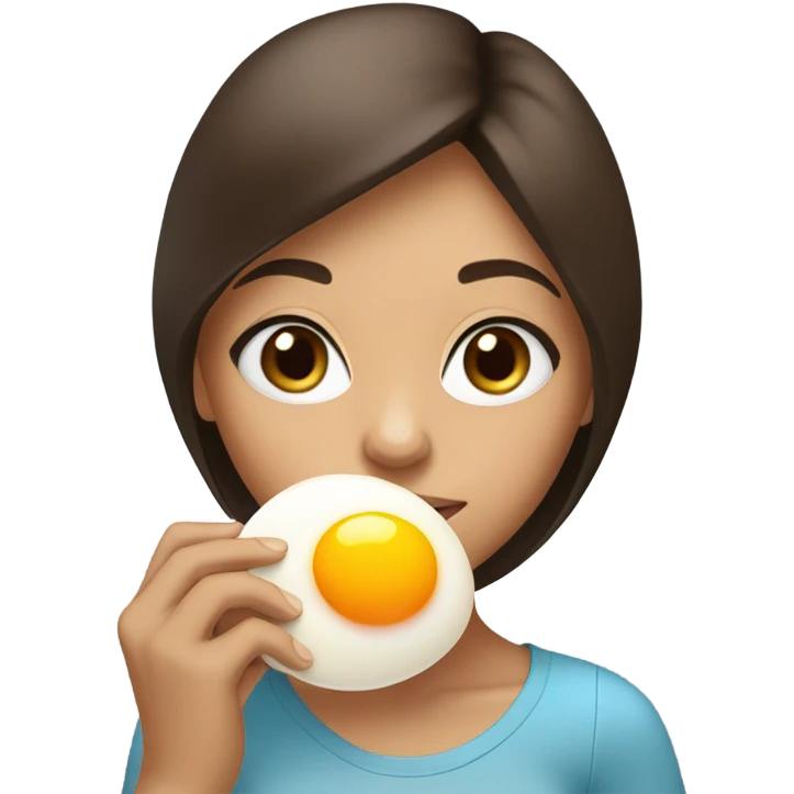 a brunnete girl with blue eyes and tan skin eating a raw egg emoji