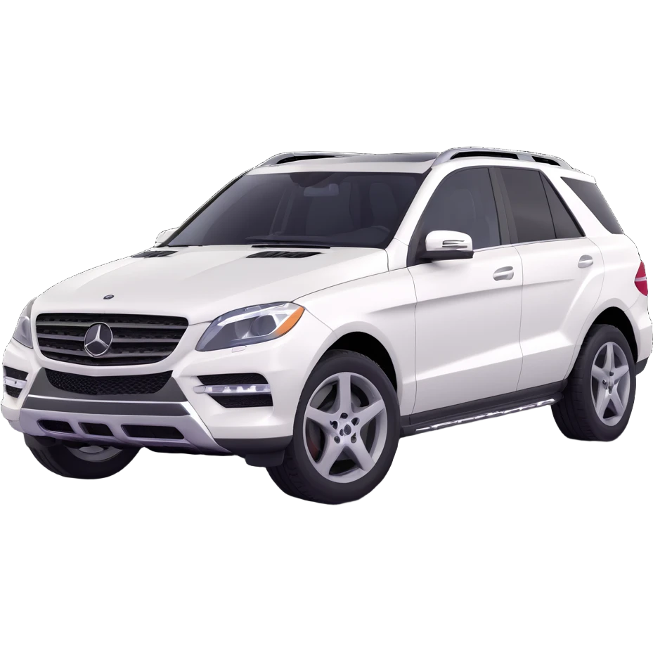 3D style image of a 2015 Mercedes Benz ML350 SUV, white exterior, black interior, rear angle emoji