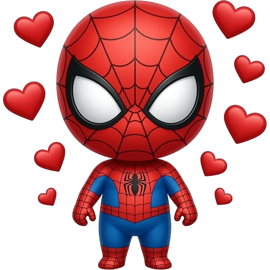 cute chibi spiderman with hearts emoji