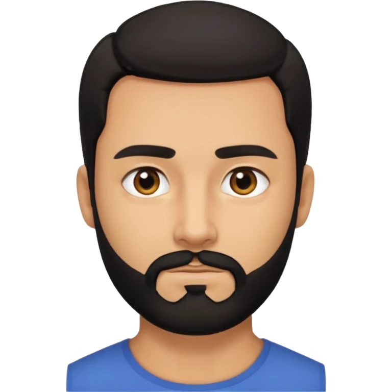 A man with black eyes. With a black beard and medium smooth hair. with the neck emoji