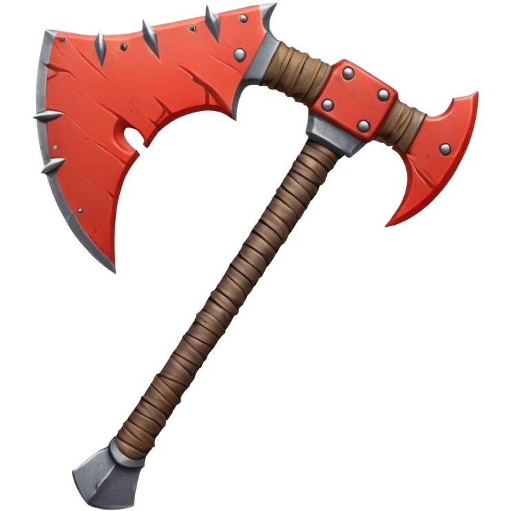 savage barbarian axe object icon, spiked double blade, battle-worn metal, scratches, heavy fantasy weapon, 3D cartoon, mobile game icon style, centered, clean background, no text, no watermark

 emoji