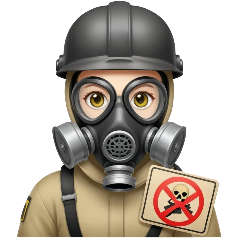 Person with gas mask and a sign protesting emoji