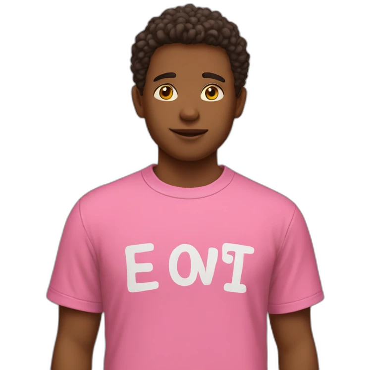 boy in pink t-shirt with letters idea on the chest emoji