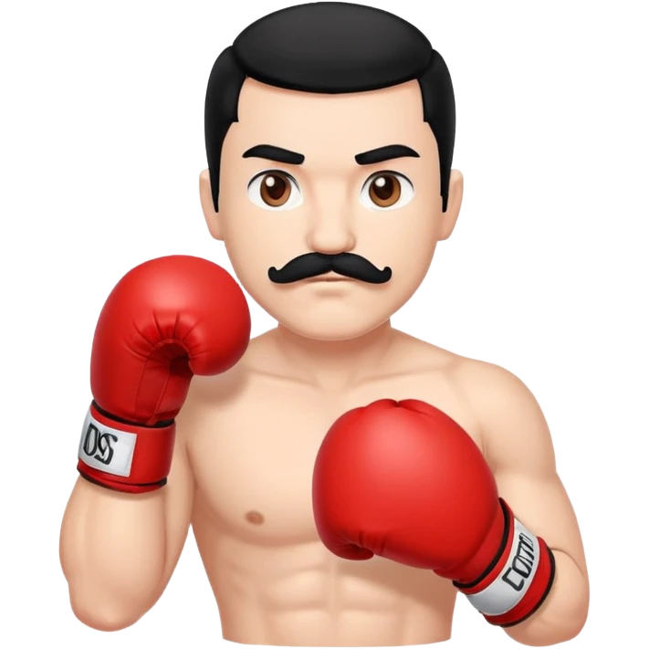 Create a boxer, white skin and black hair with a mustache. Red boxing gloves emoji