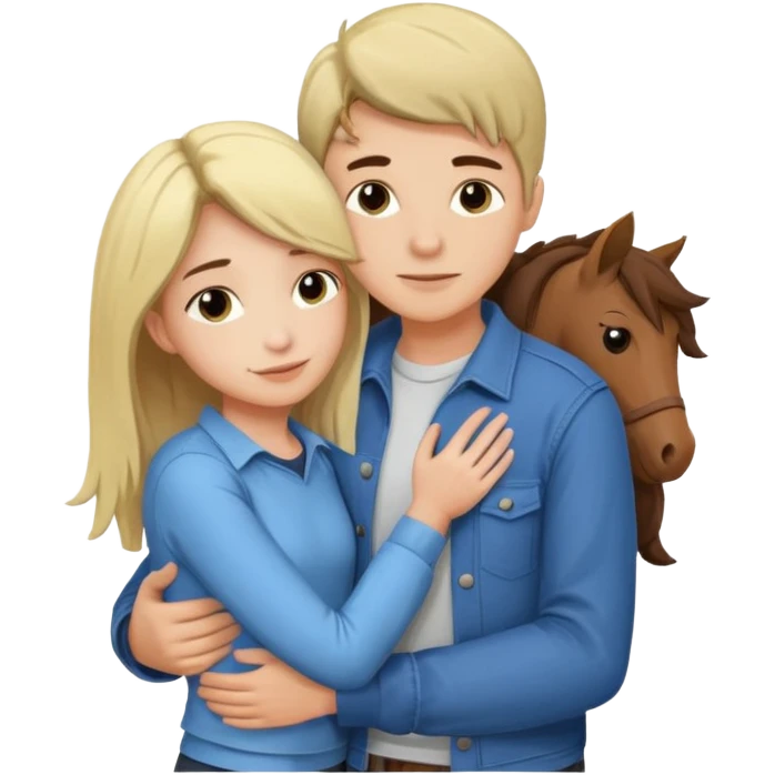 Couple hugging each other but the boy has mustang emoji