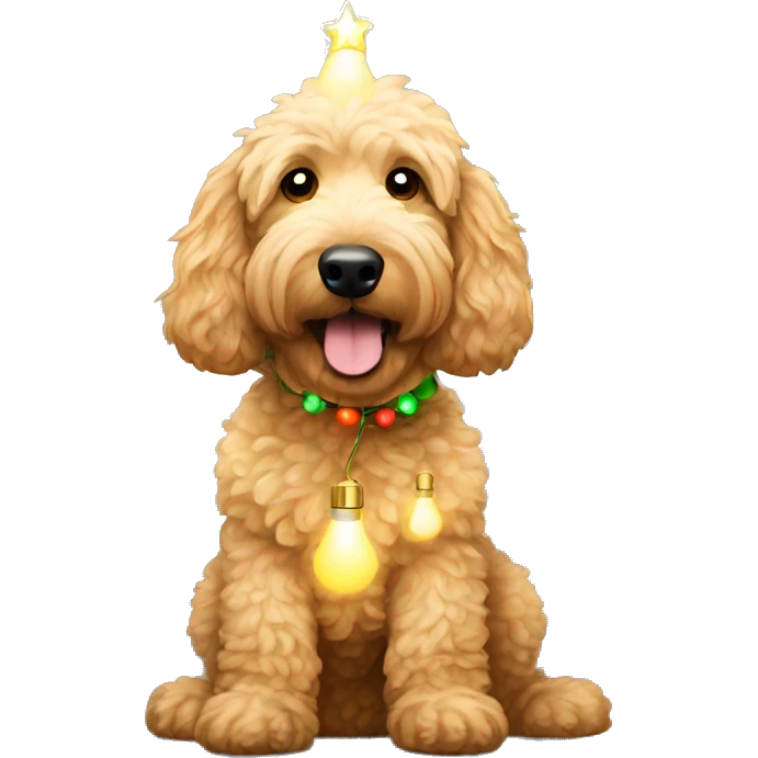 Golden doodle wearing Christmas light bulbs  emoji