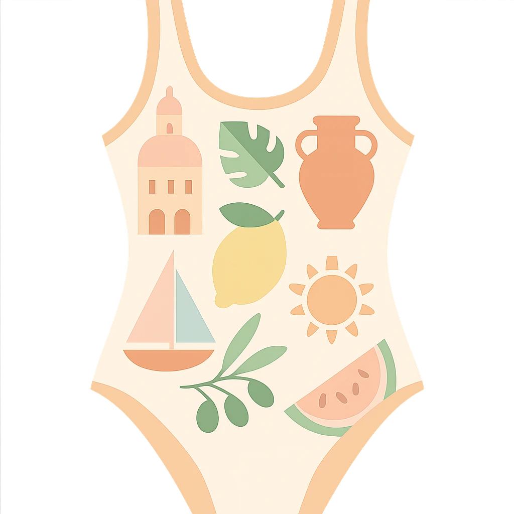 flat vector pastel italian summer inspired print swimsuit isolated emoji