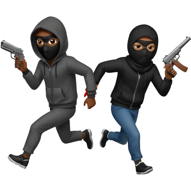 Hoodlum burglar mask and gun with switch running after another gang banger while it's shooting  emoji