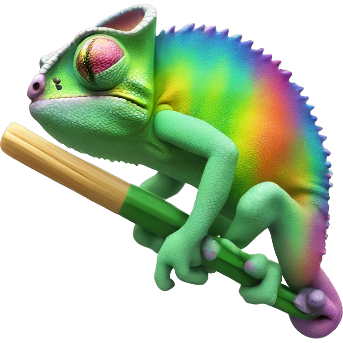 Rainbow Chameleon sits on a brush emoji