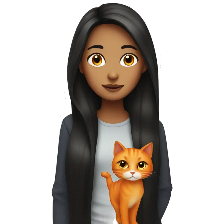 girl with long dark hair and orange cat  emoji