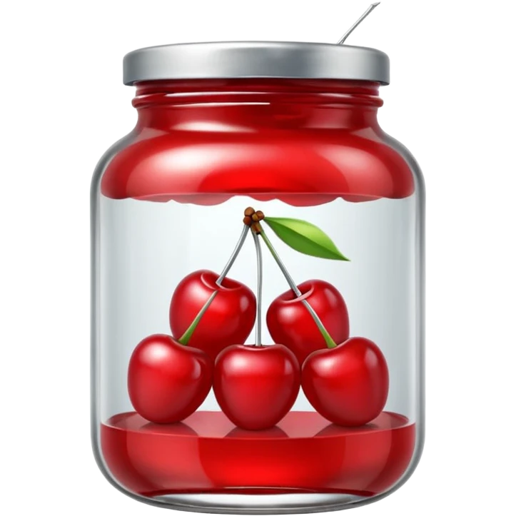Realistic glass jar with silver metallic lid filled with maraschino cherries inside of it. emoji