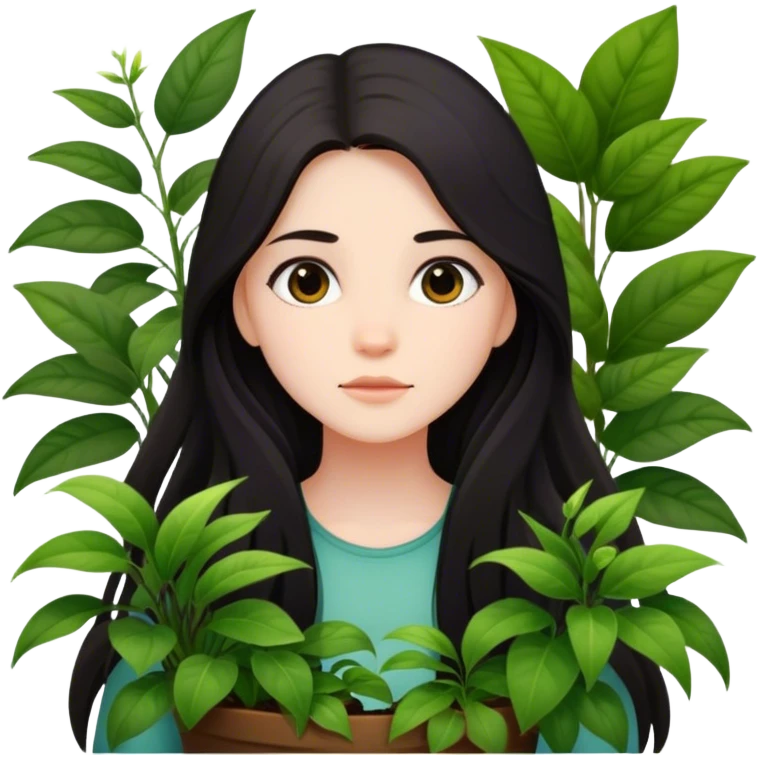 girl dark long hair with plants emoji
