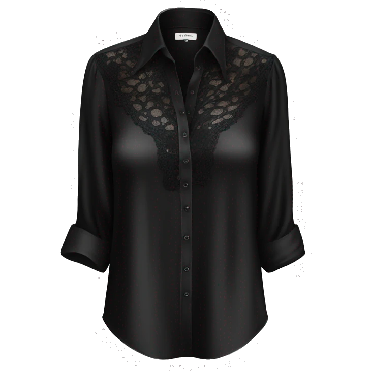 Realistic isolated black silk button up blouse with black lace. emoji