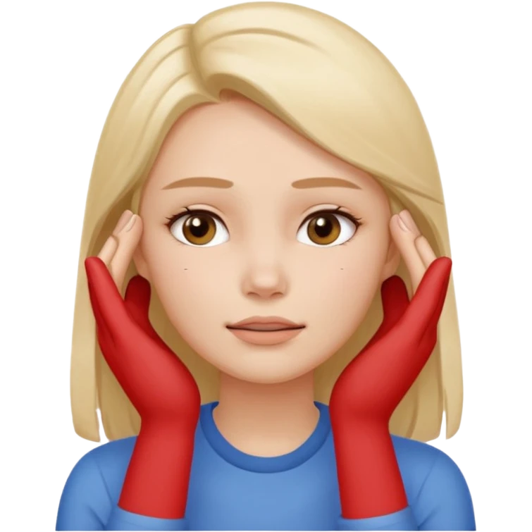 Simple emoji of a woman touching her face with both hands, hands pressing on cheeks and jaw, clear facial exercise with hands, easy to understand, simple icon, no beauty, no makeup, no medical elements
 emoji