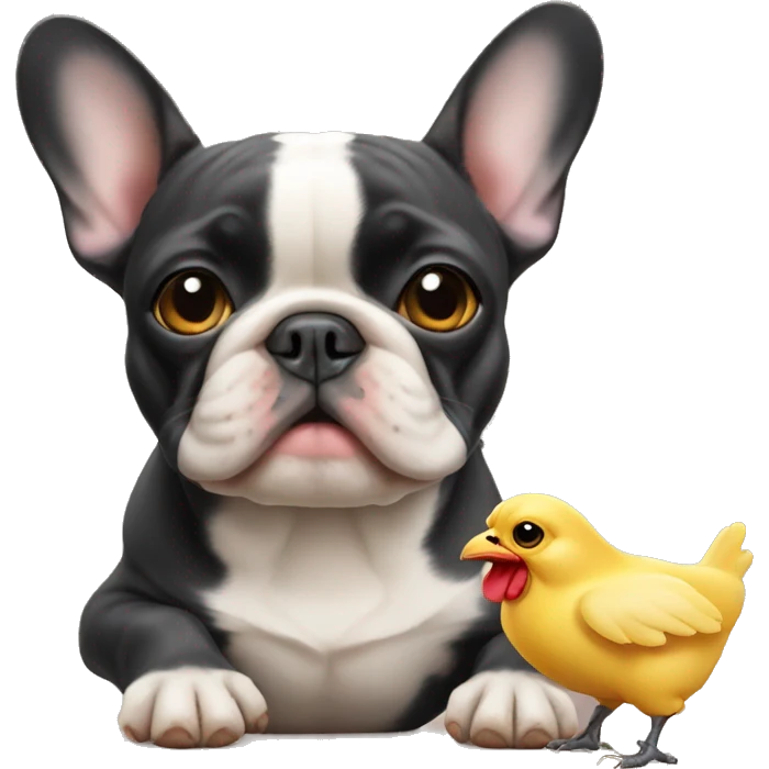 french bulldog with a little chicken emoji
