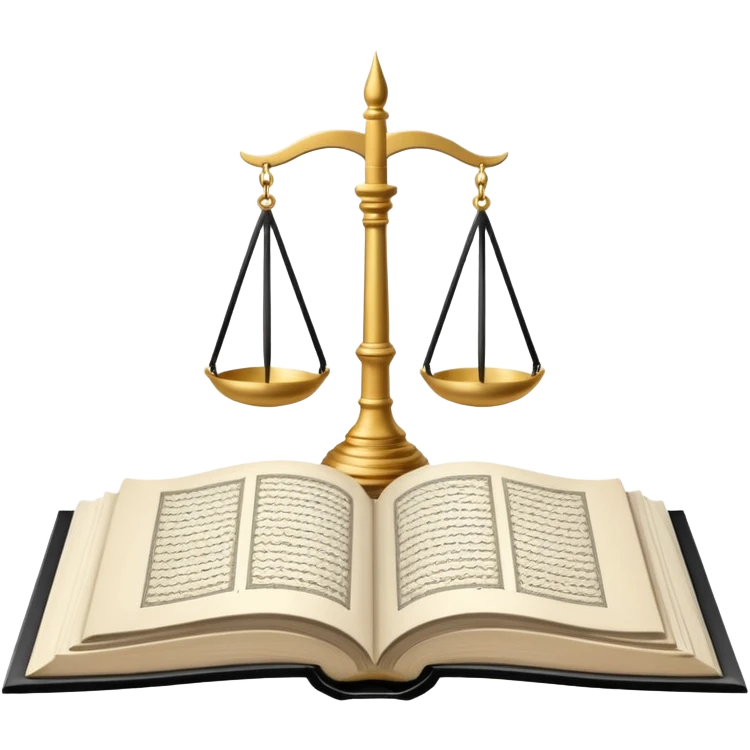 
an open Koran lies, in the center of its pages the scales of justice hover, in the background a mosque is visible, and from the Koran a road diverges, going off into the horizon emoji